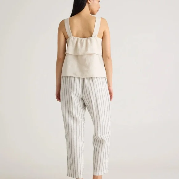 Quince 100% European Linen Tapered Ankle Pants Women’s XL Oatmeal/Black Stripe - Picture 3 of 12